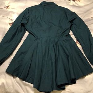 NWT. Free People Button Down. Sm. Dark Teal/Green